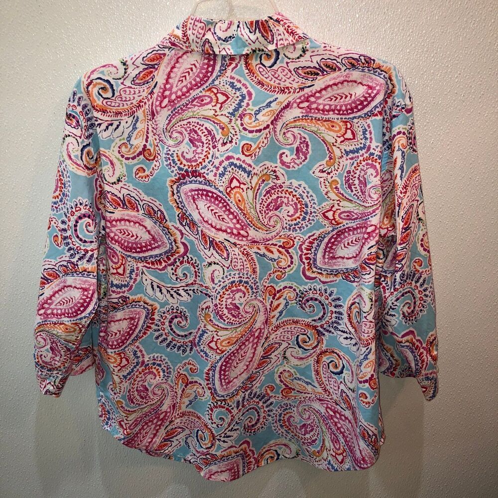 Lauren Ralph Lauren Petite Medium Paisley Pink Button Up Roll Tab Top Shirt PM - Picture 6 of 9